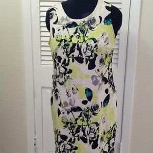 Worthington Dress Womans Sleeveless XL Knee Length Multicolored Roses Easter